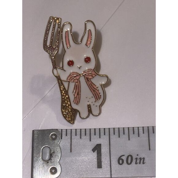 Bunny With Fork Pin Brooch - Picture 1 of 1